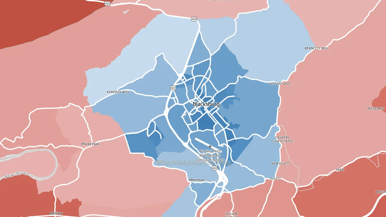 Blacksburg, VA block-group political-lean map