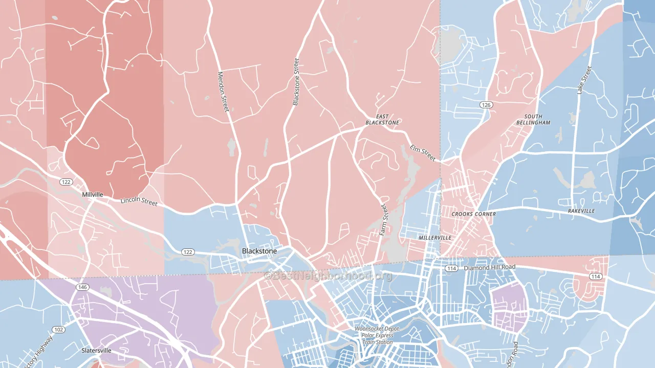 Blackstone, MA block-group political-lean map