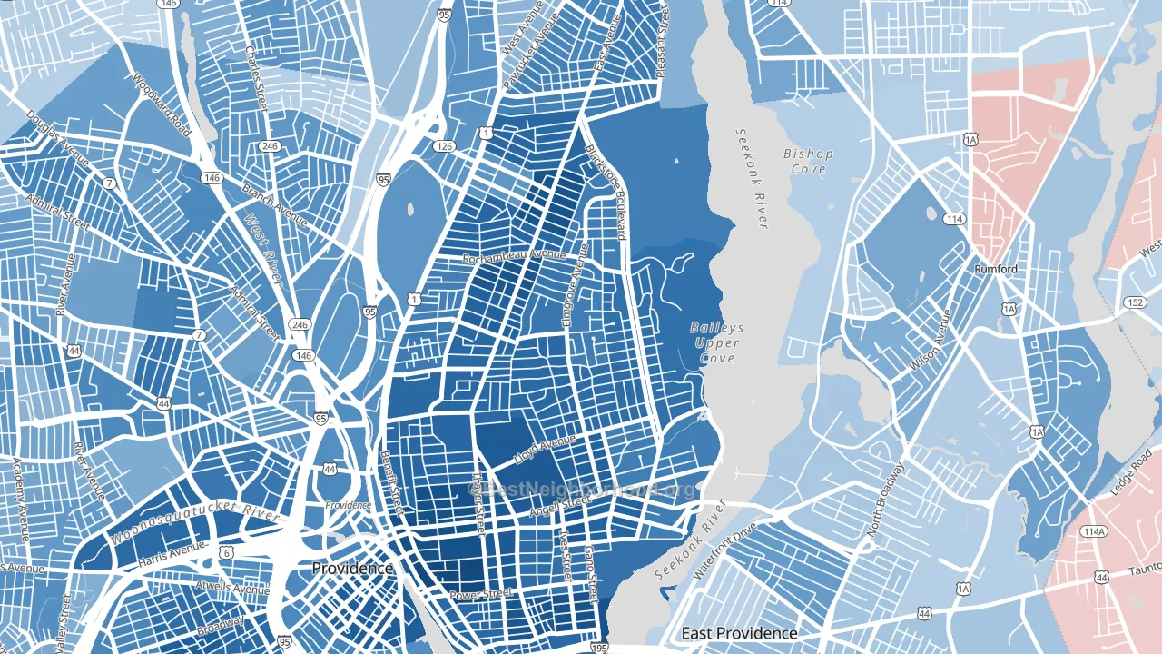 Blackstone, Providence, RI block-group political-lean map