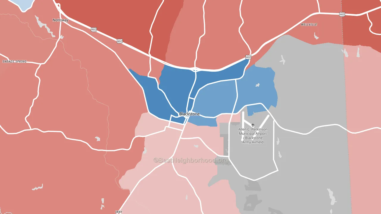 Blackstone, VA block-group political-lean map