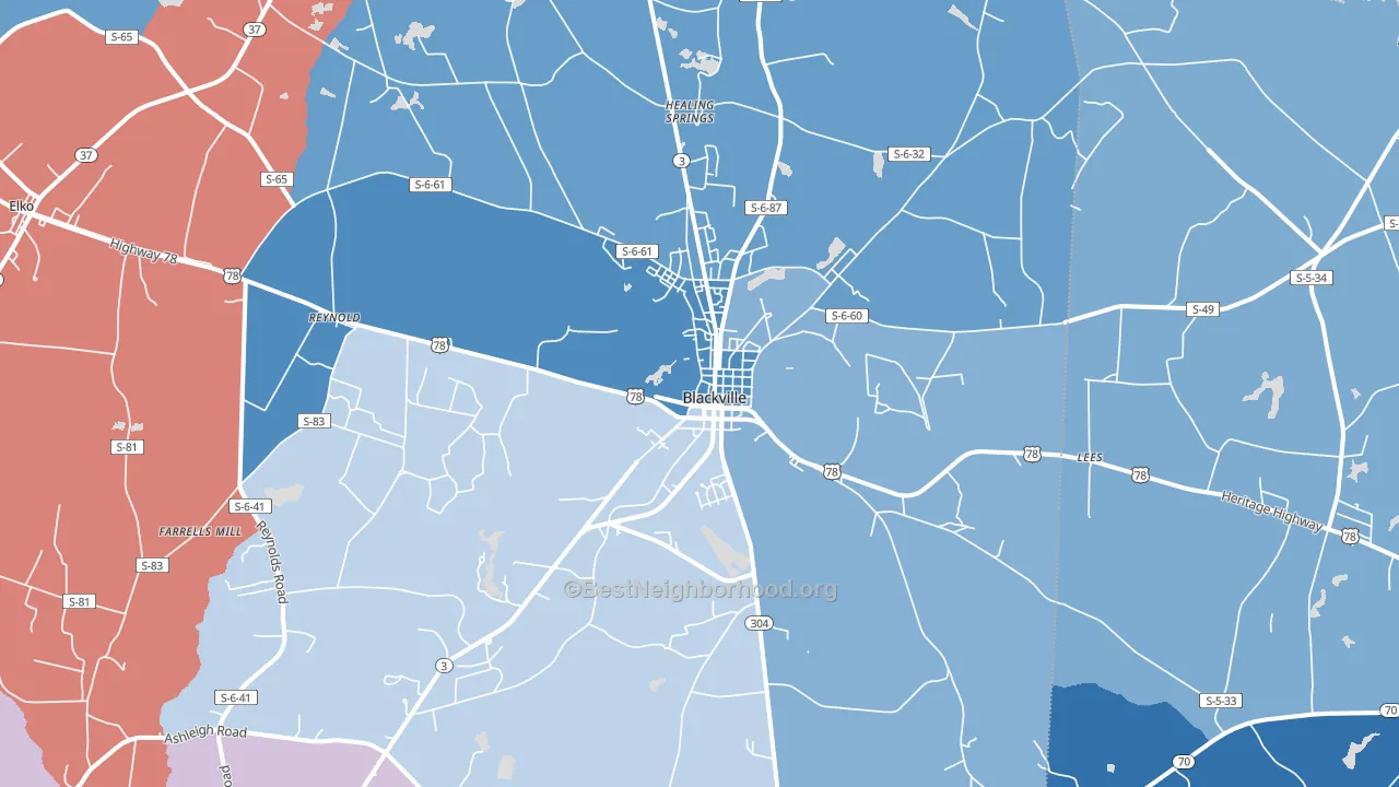 Blackville, SC block-group political-lean map