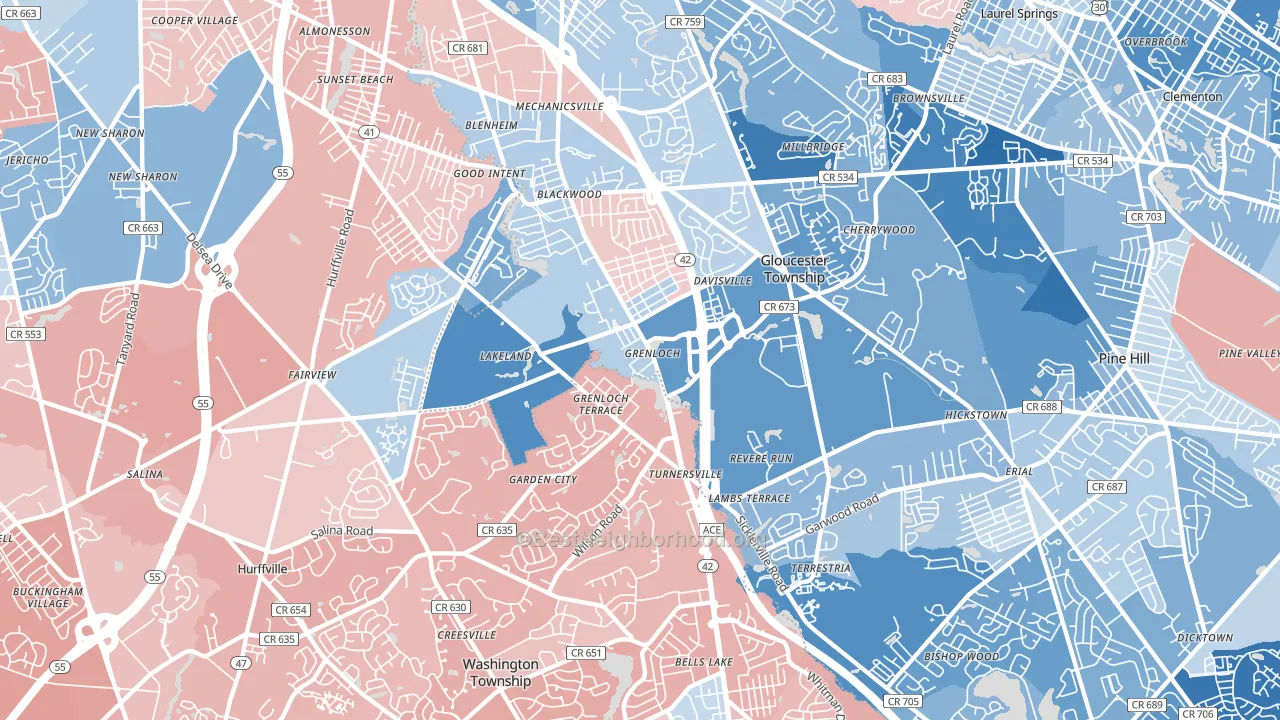 Blackwood, NJ block-group political-lean map