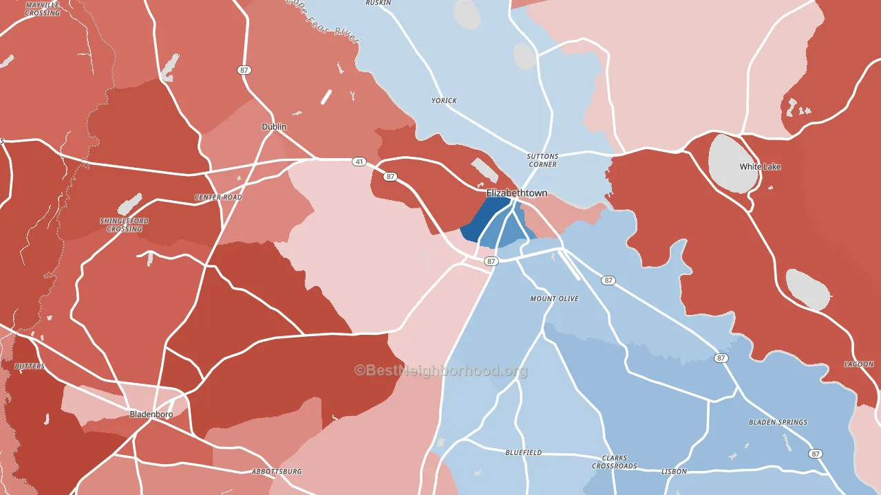 Bladen County, NC block-group political-lean map