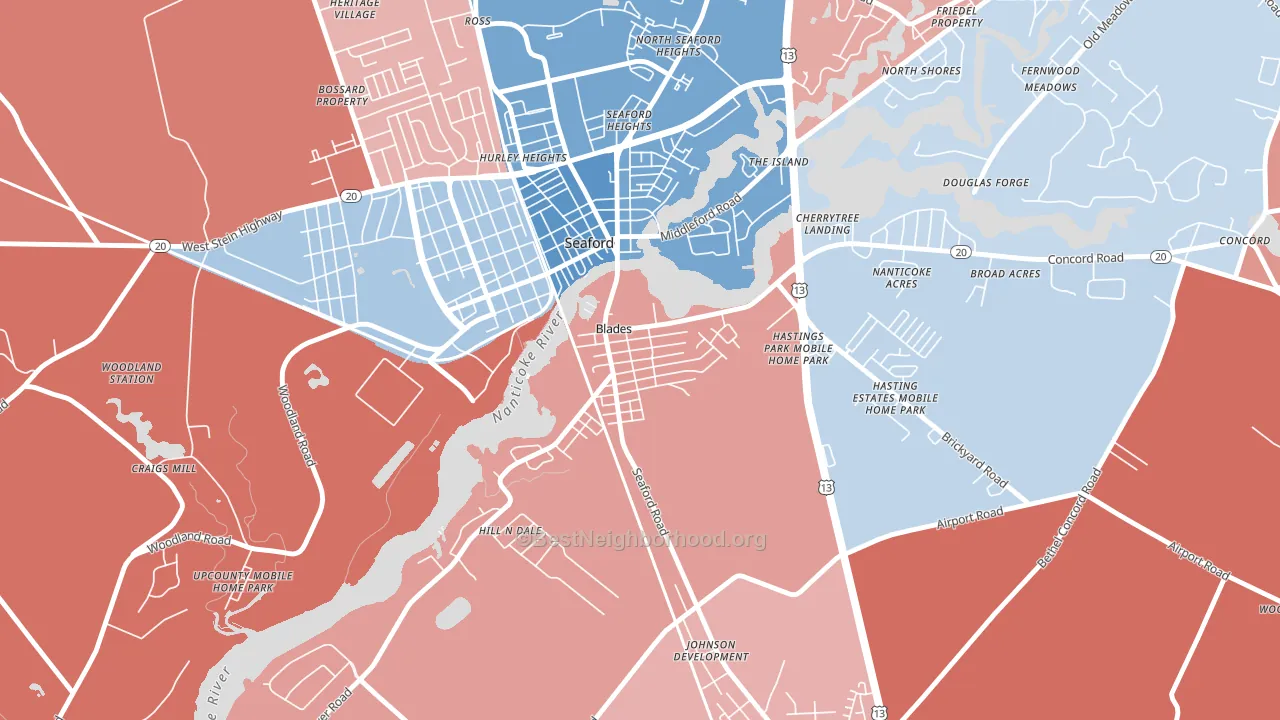 Blades, DE block-group political-lean map