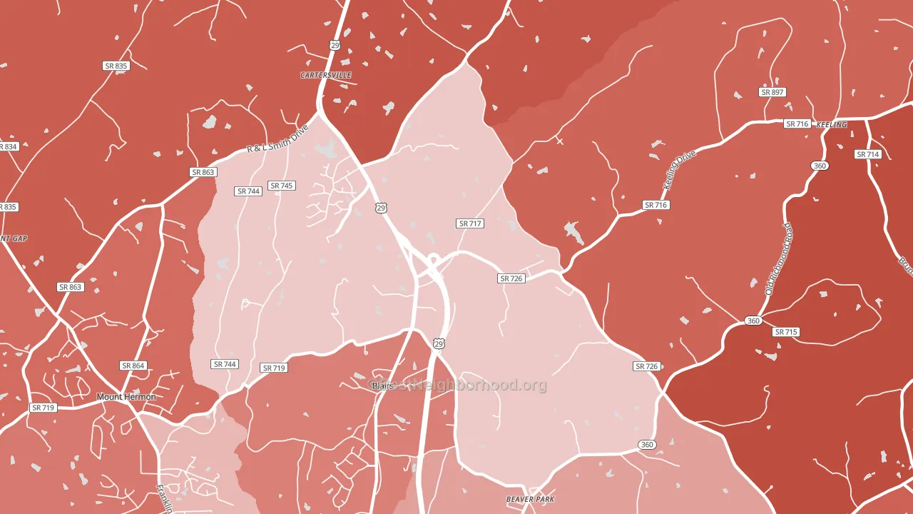 Blairs, VA block-group political-lean map