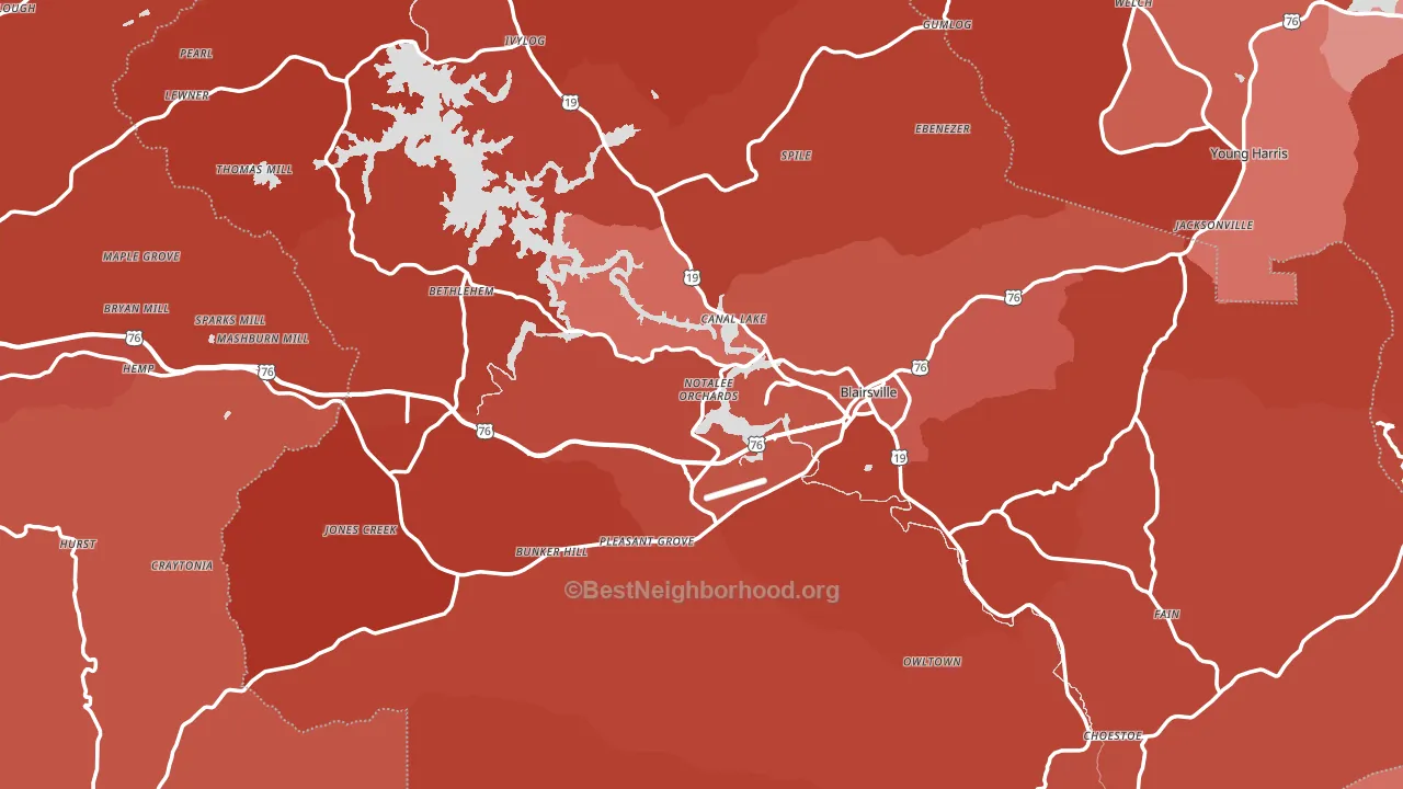 Blairsville, GA block-group political-lean map