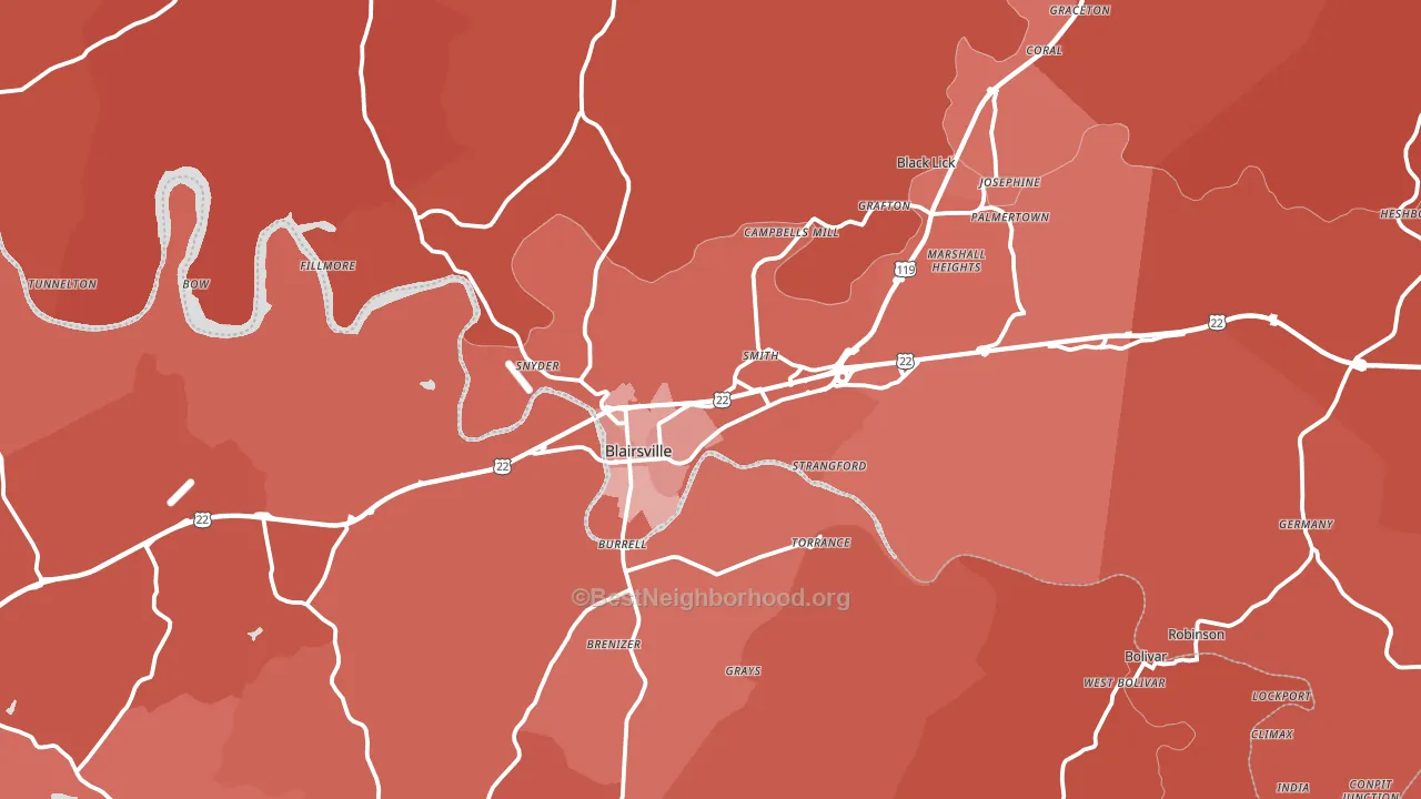 Blairsville, PA block-group political-lean map