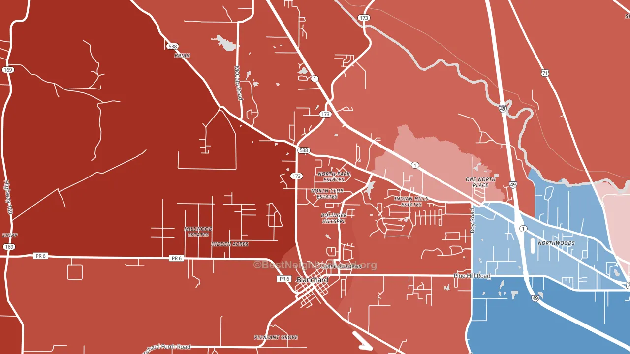 Blanchard, LA block-group political-lean map