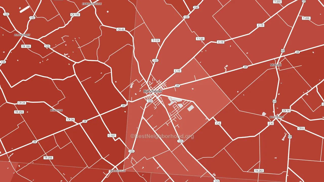 Blanchester, OH block-group political-lean map