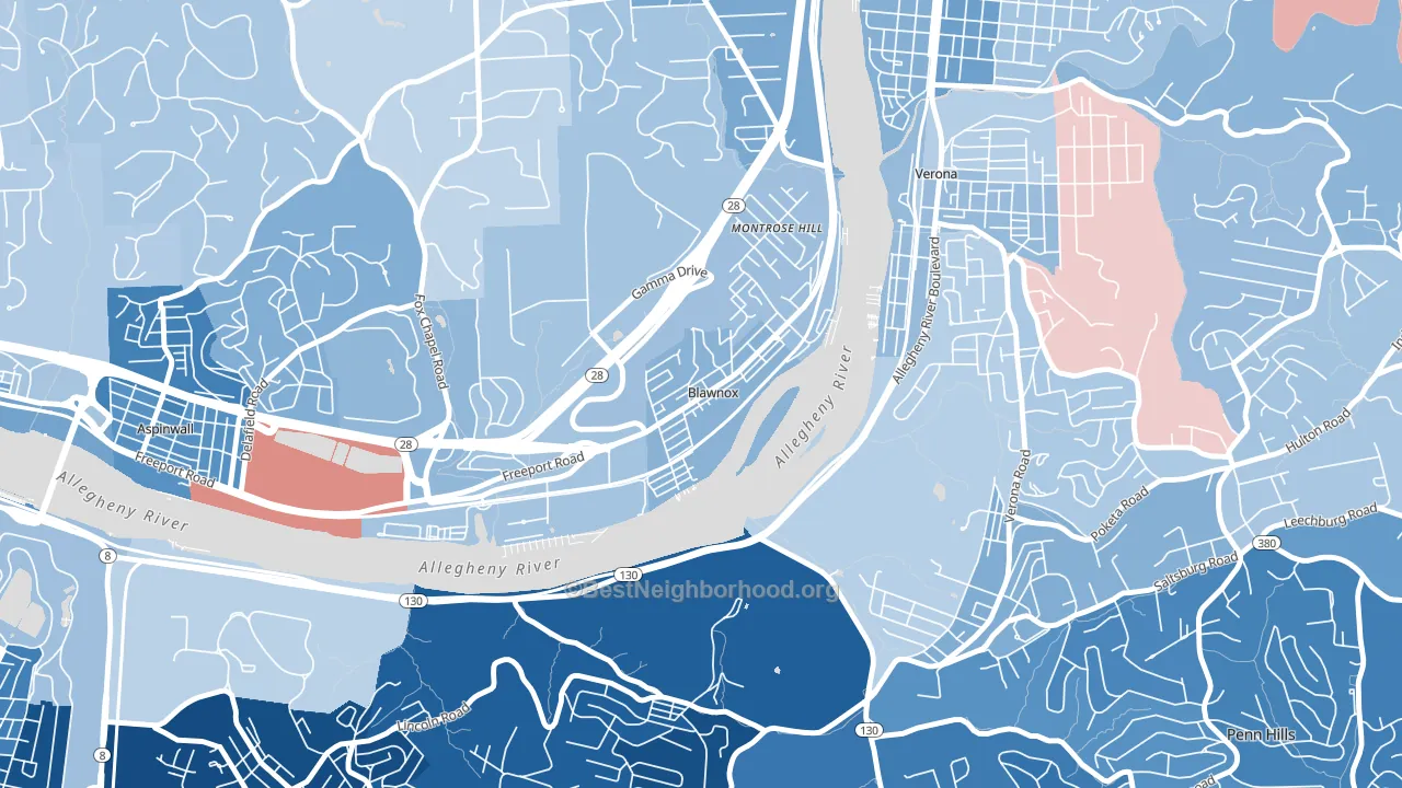 Blawnox, PA block-group political-lean map