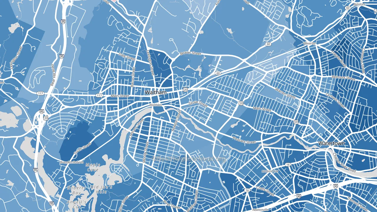 Bleachery, Waltham, MA block-group political-lean map