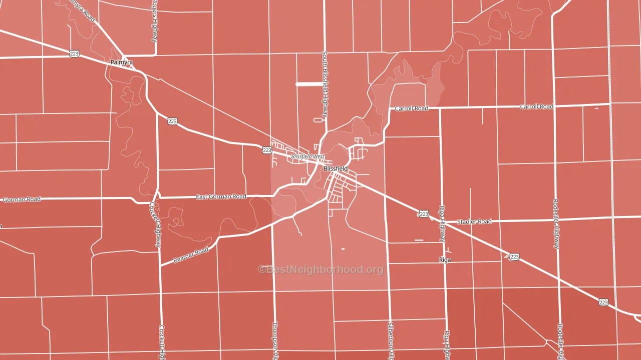 Blissfield, MI block-group political-lean map