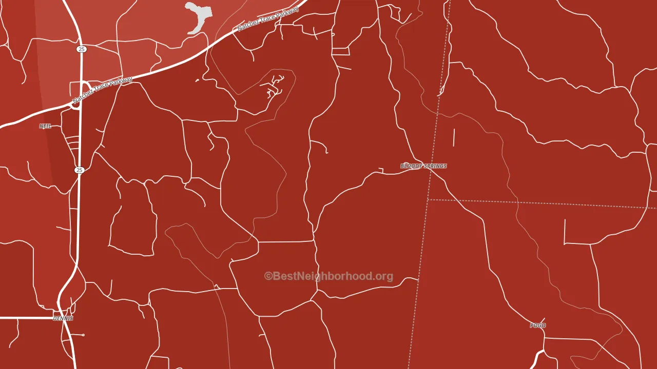 Bloody Springs, MS block-group political-lean map
