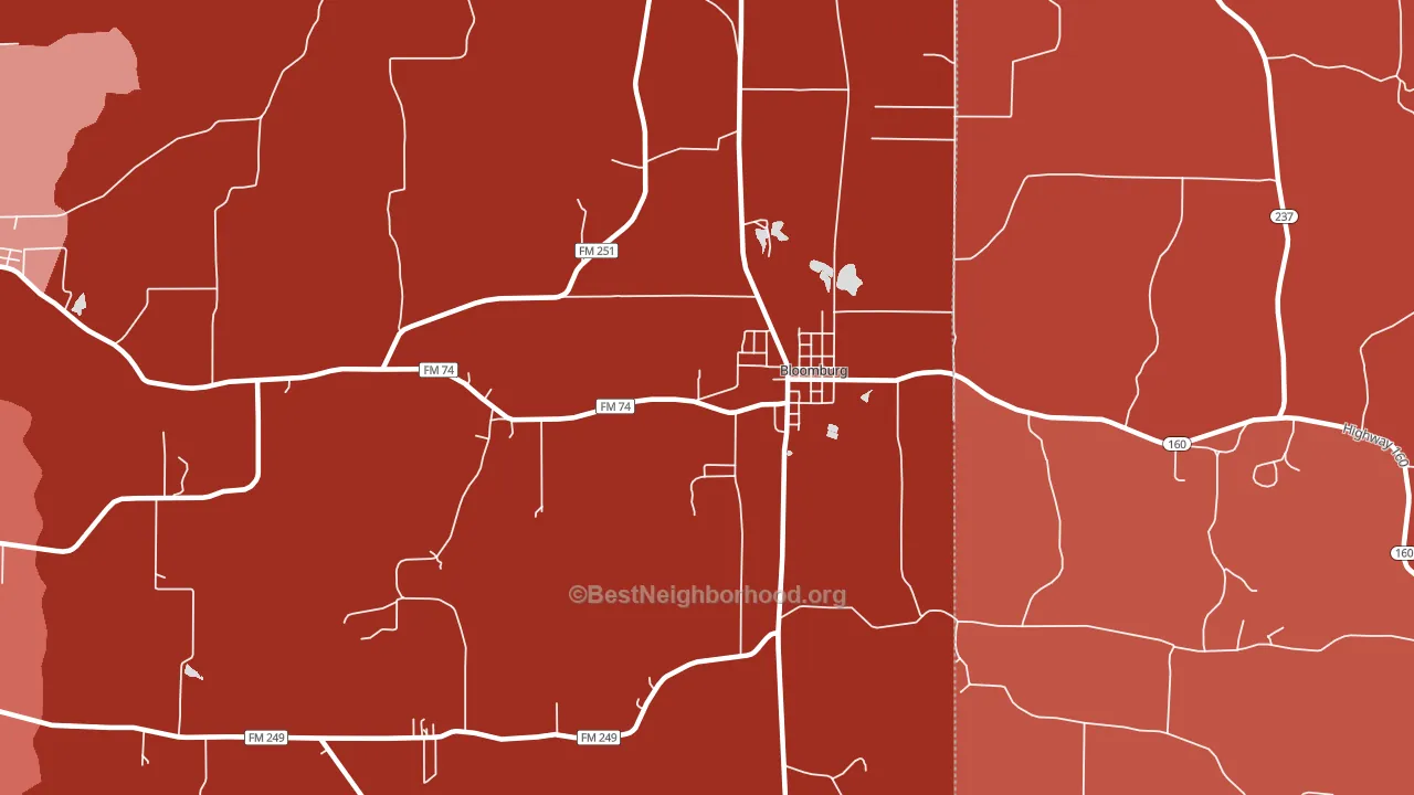 Bloomburg, TX block-group political-lean map