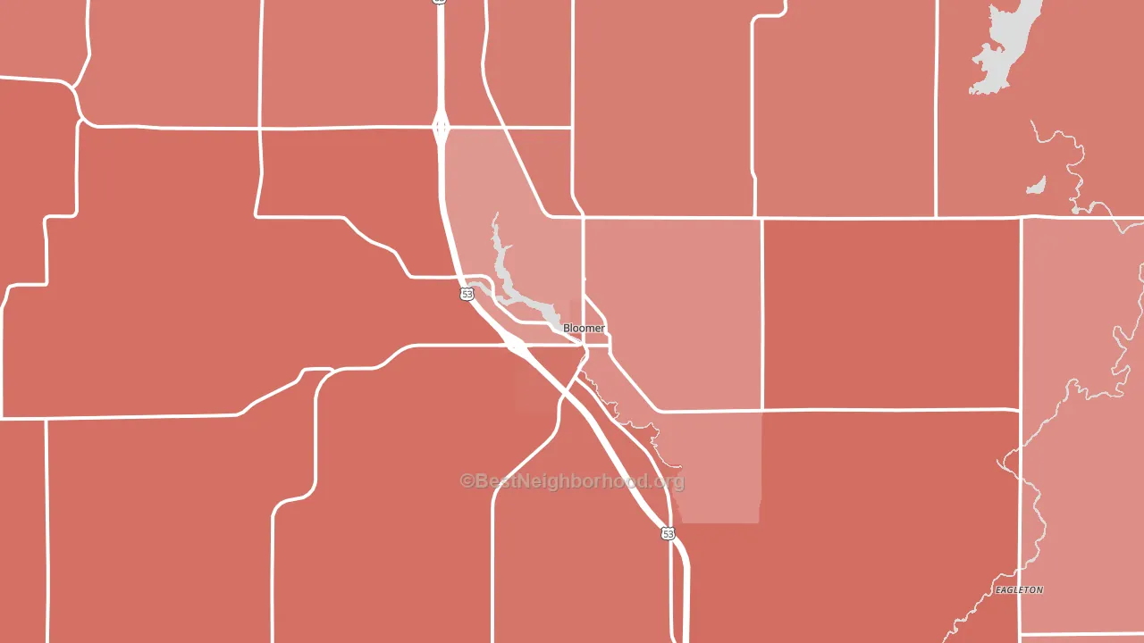 Bloomer, WI block-group political-lean map