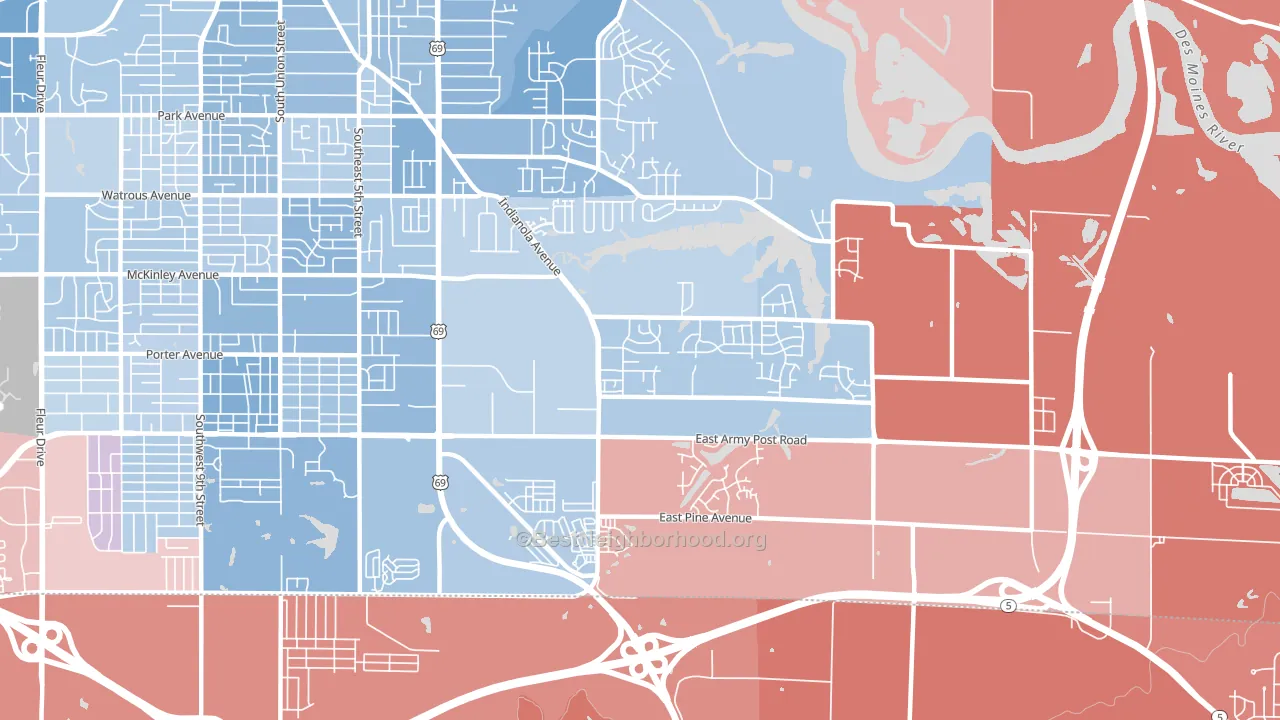 Bloomfield-Allen, Des Moines, IA block-group political-lean map