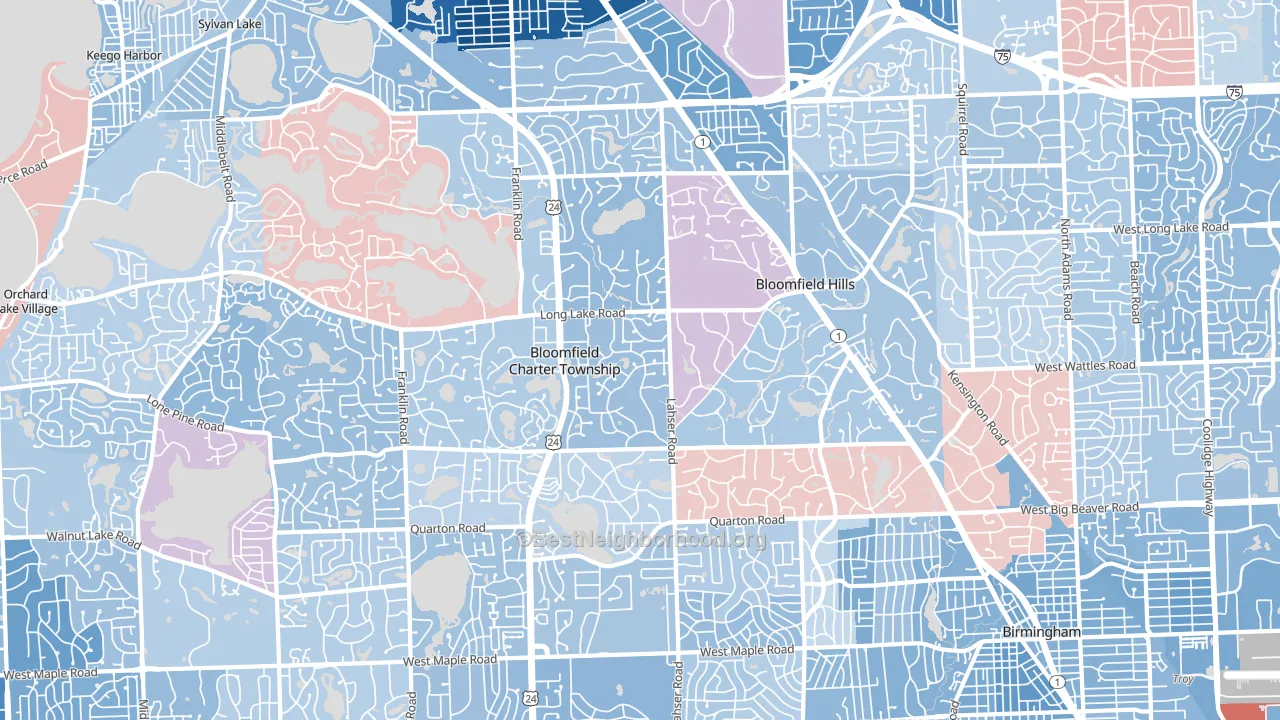Bloomfield Hills, MI block-group political-lean map