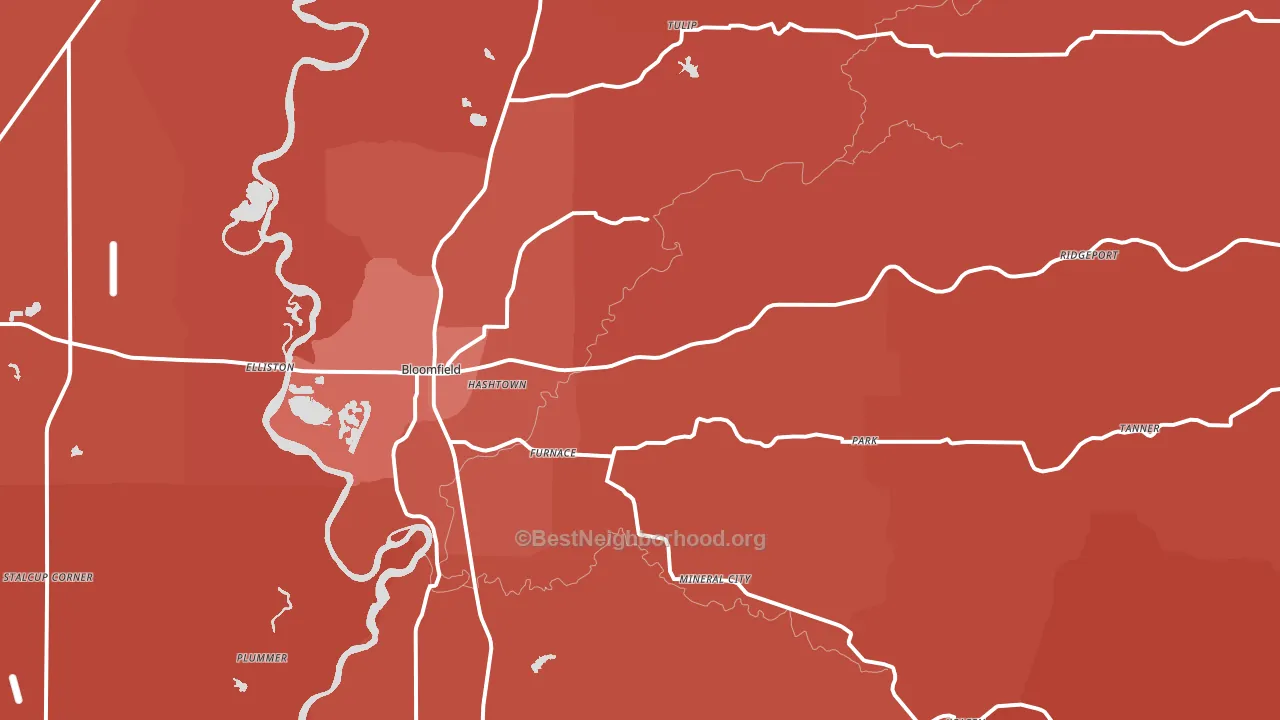 Bloomfield, IN block-group political-lean map