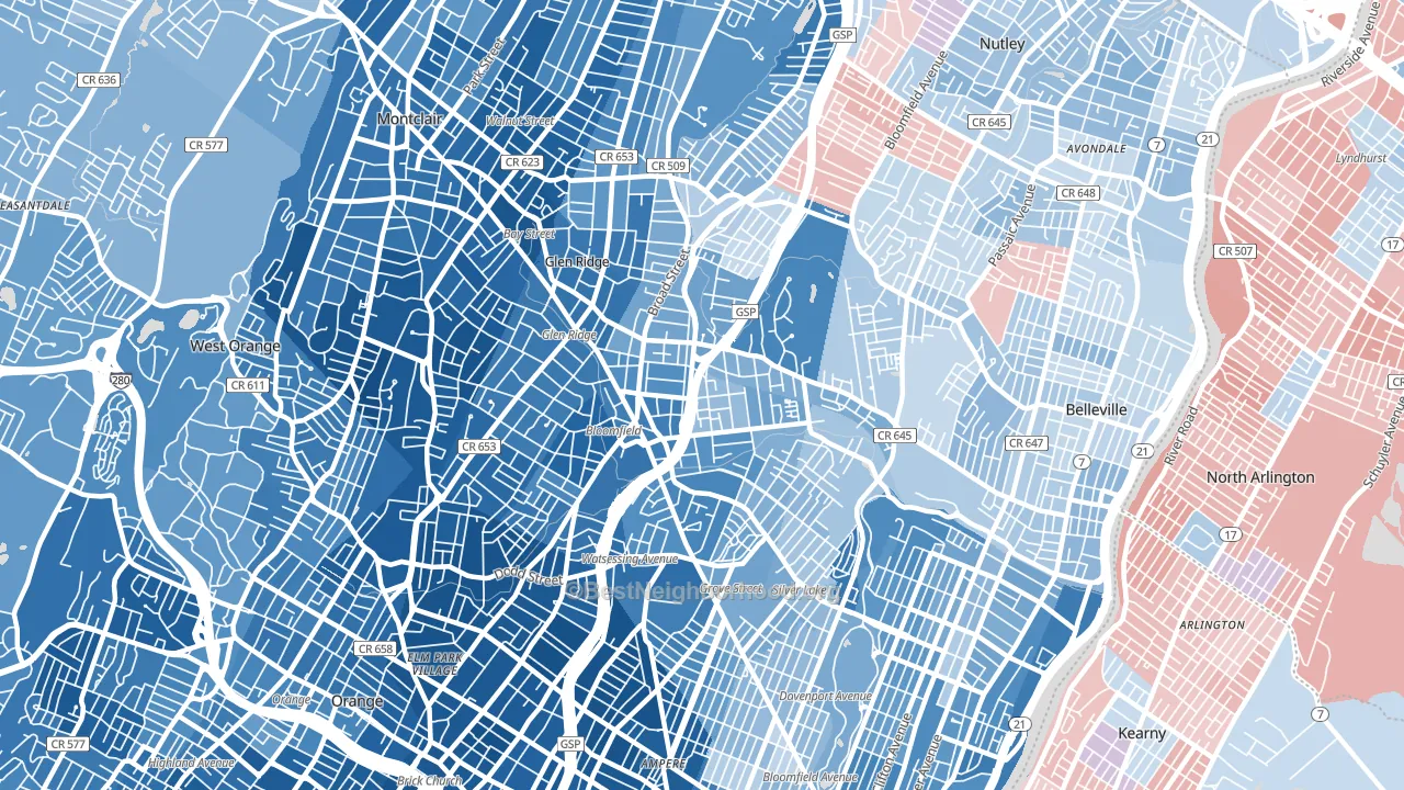 Bloomfield, NJ block-group political-lean map