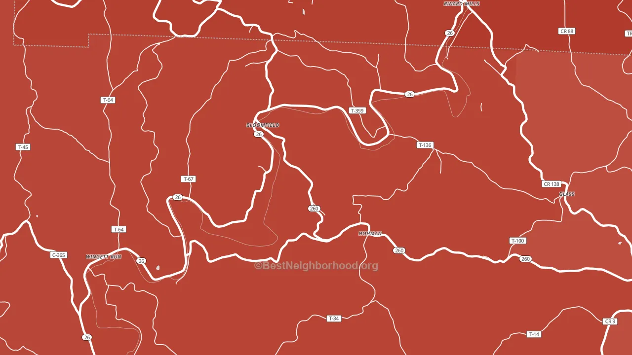 Bloomfield, OH block-group political-lean map
