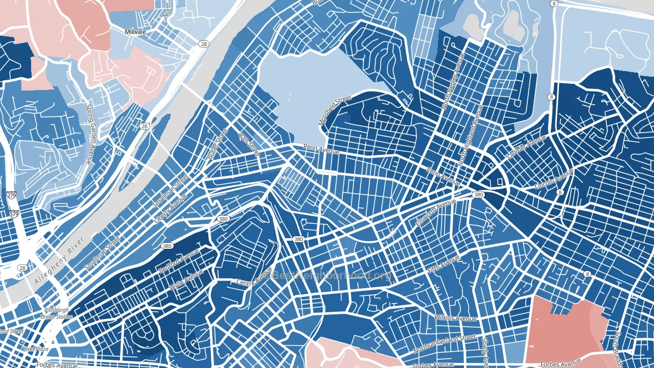 Bloomfield, Pittsburgh, PA block-group political-lean map