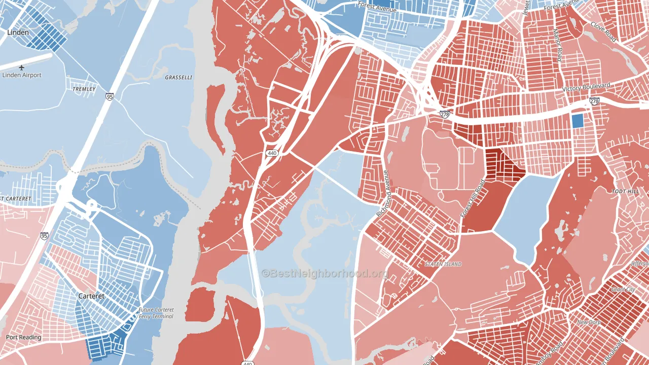 Bloomfield, Staten Island, NY block-group political-lean map