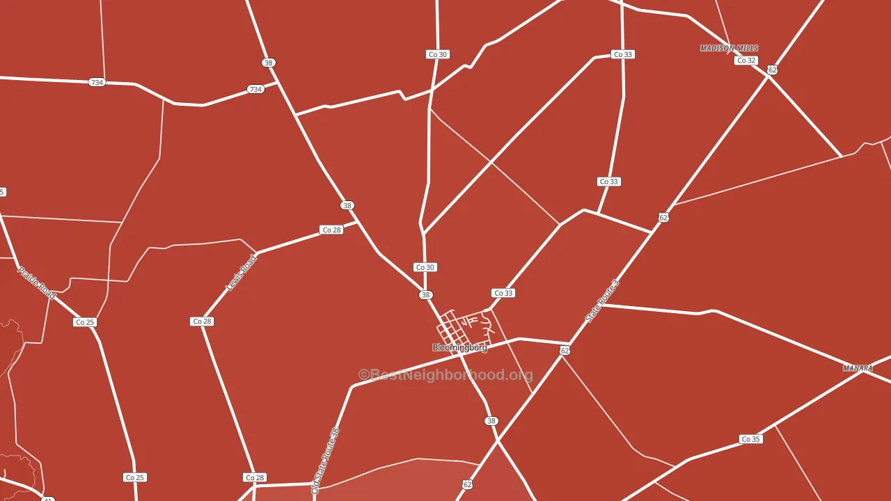 Bloomingburg, OH block-group political-lean map