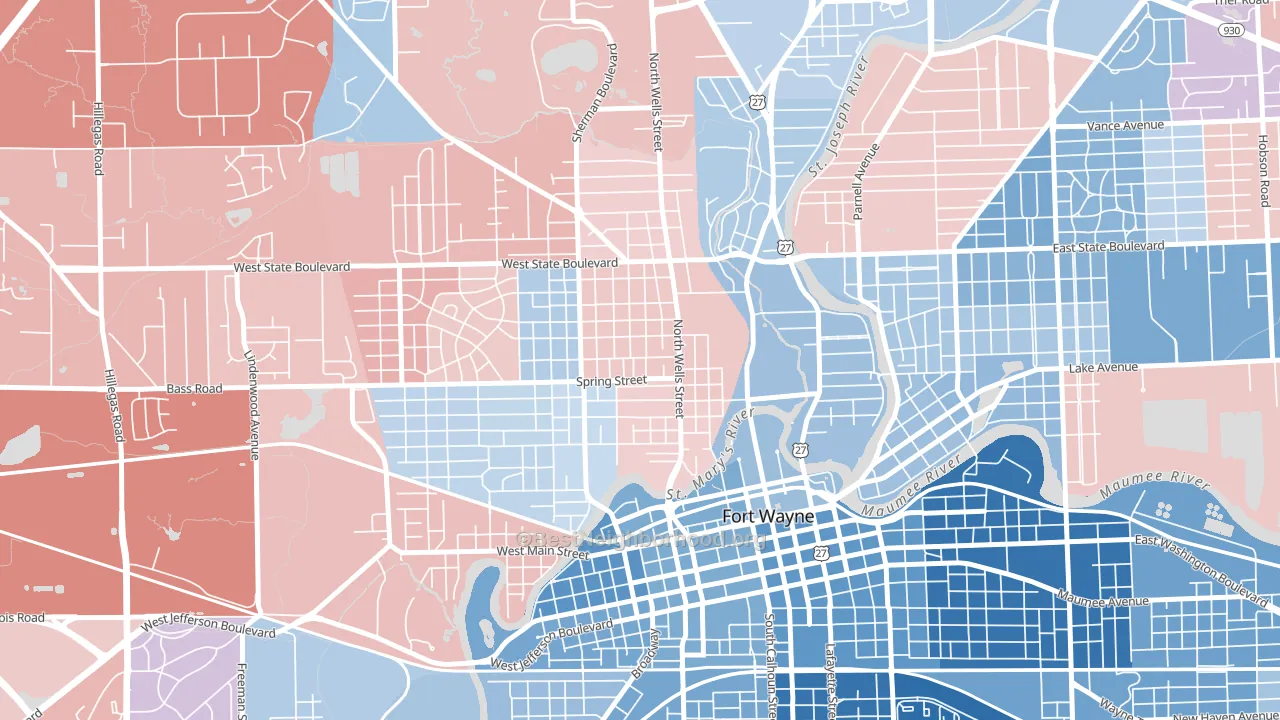 Bloomingdale, Fort Wayne, IN block-group political-lean map