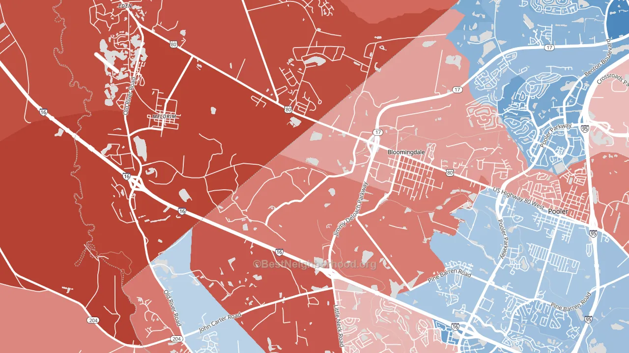 Bloomingdale, GA block-group political-lean map