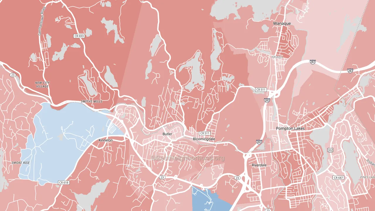 Bloomingdale, NJ block-group political-lean map