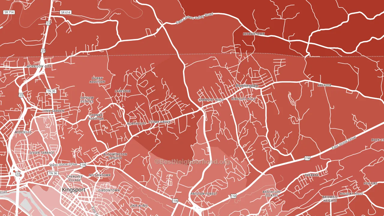 Bloomingdale, TN block-group political-lean map