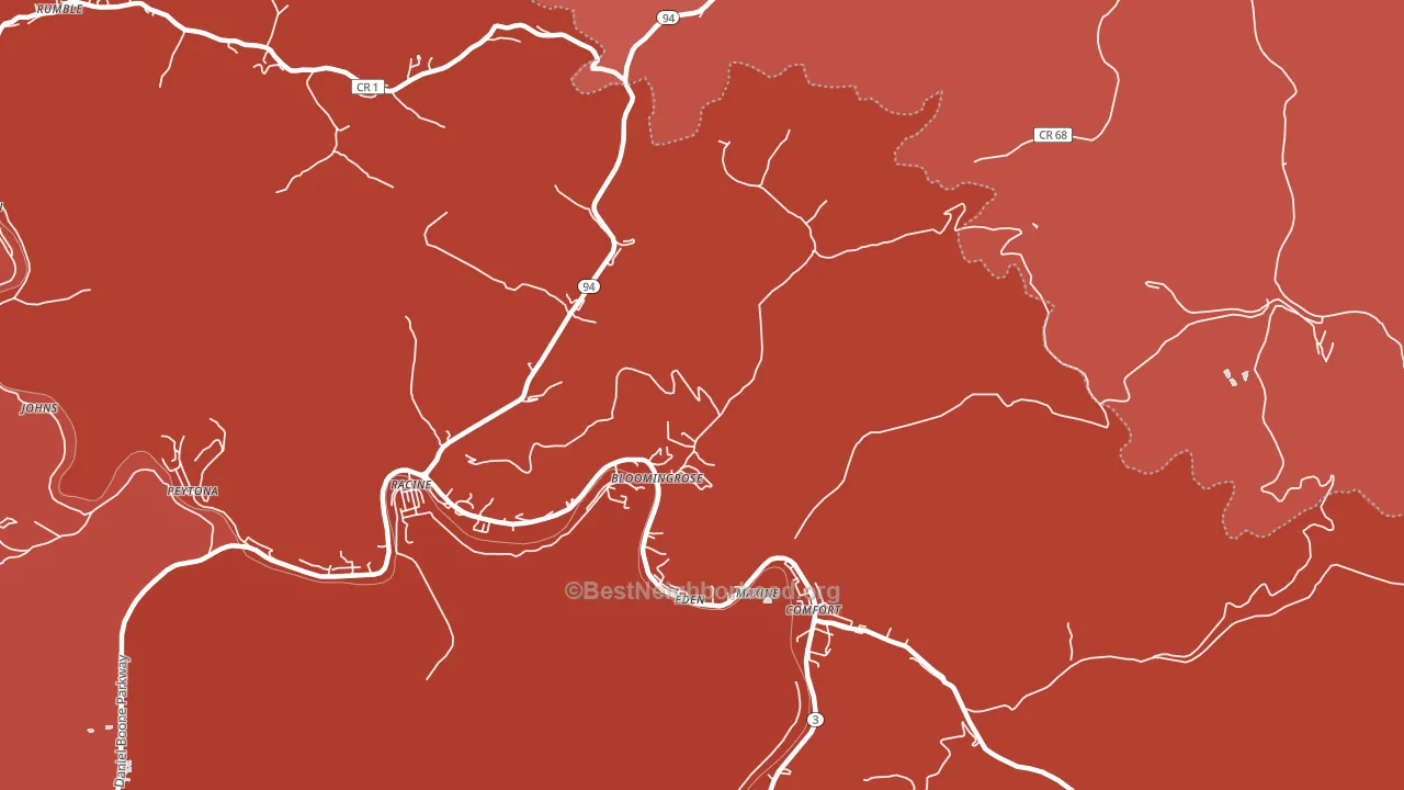 Bloomingrose, WV block-group political-lean map