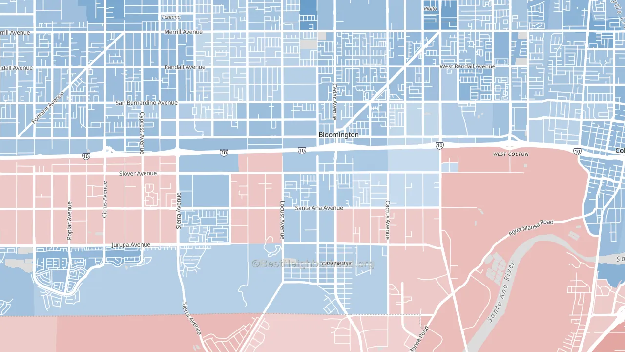 Bloomington, CA block-group political-lean map