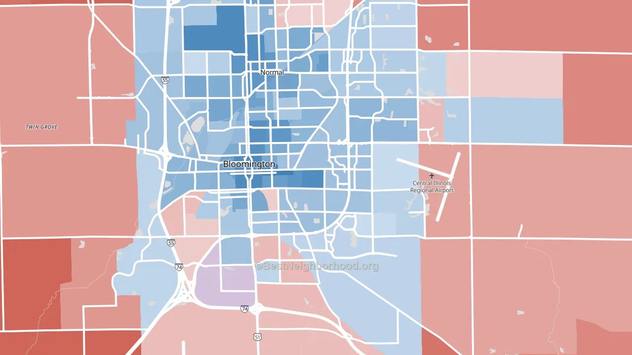 Bloomington, IL block-group political-lean map