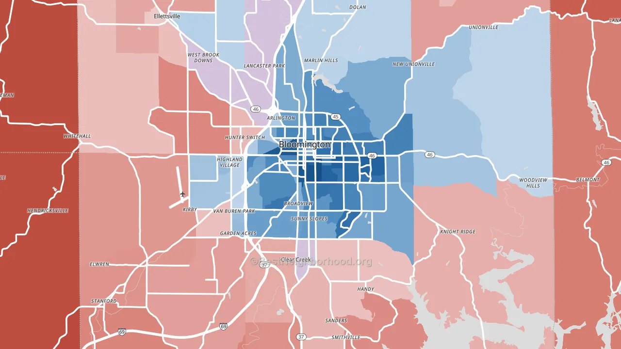 Bloomington, IN block-group political-lean map