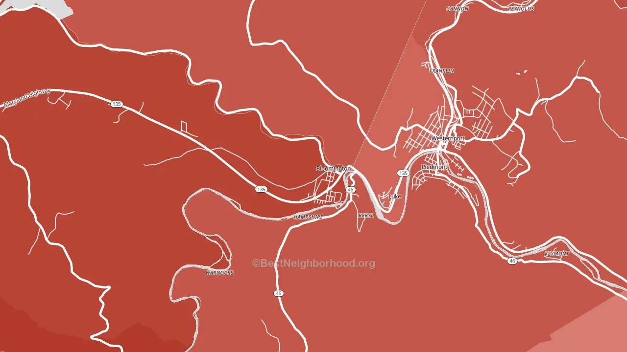 Bloomington, MD block-group political-lean map