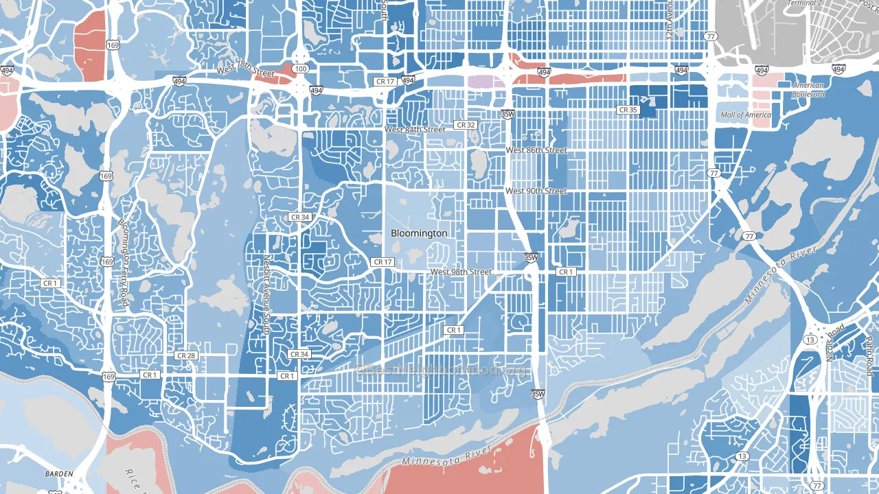 Bloomington, MN block-group political-lean map