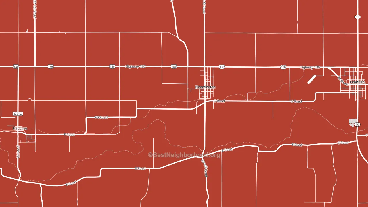 Bloomington, NE block-group political-lean map