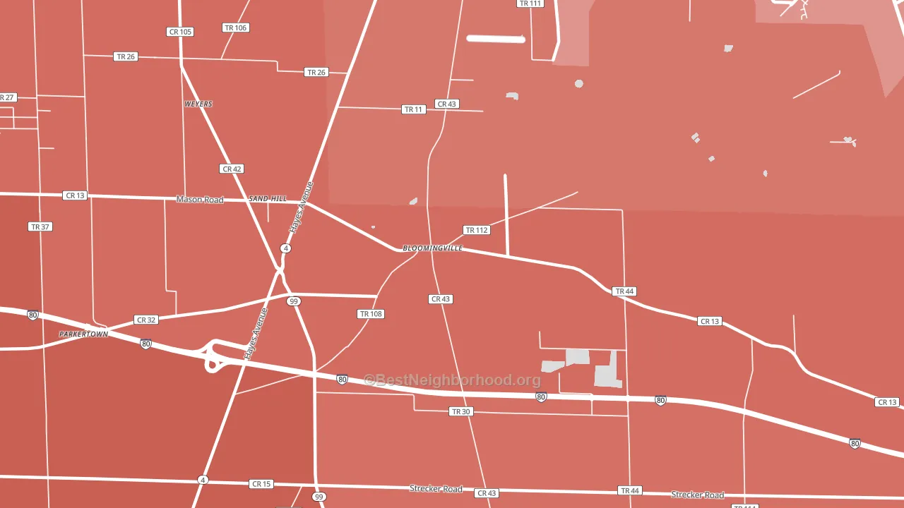 Bloomingville, OH block-group political-lean map