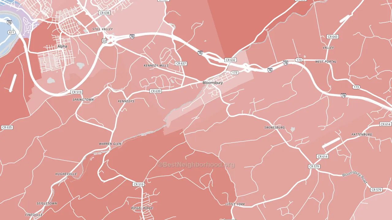 Bloomsbury, NJ block-group political-lean map