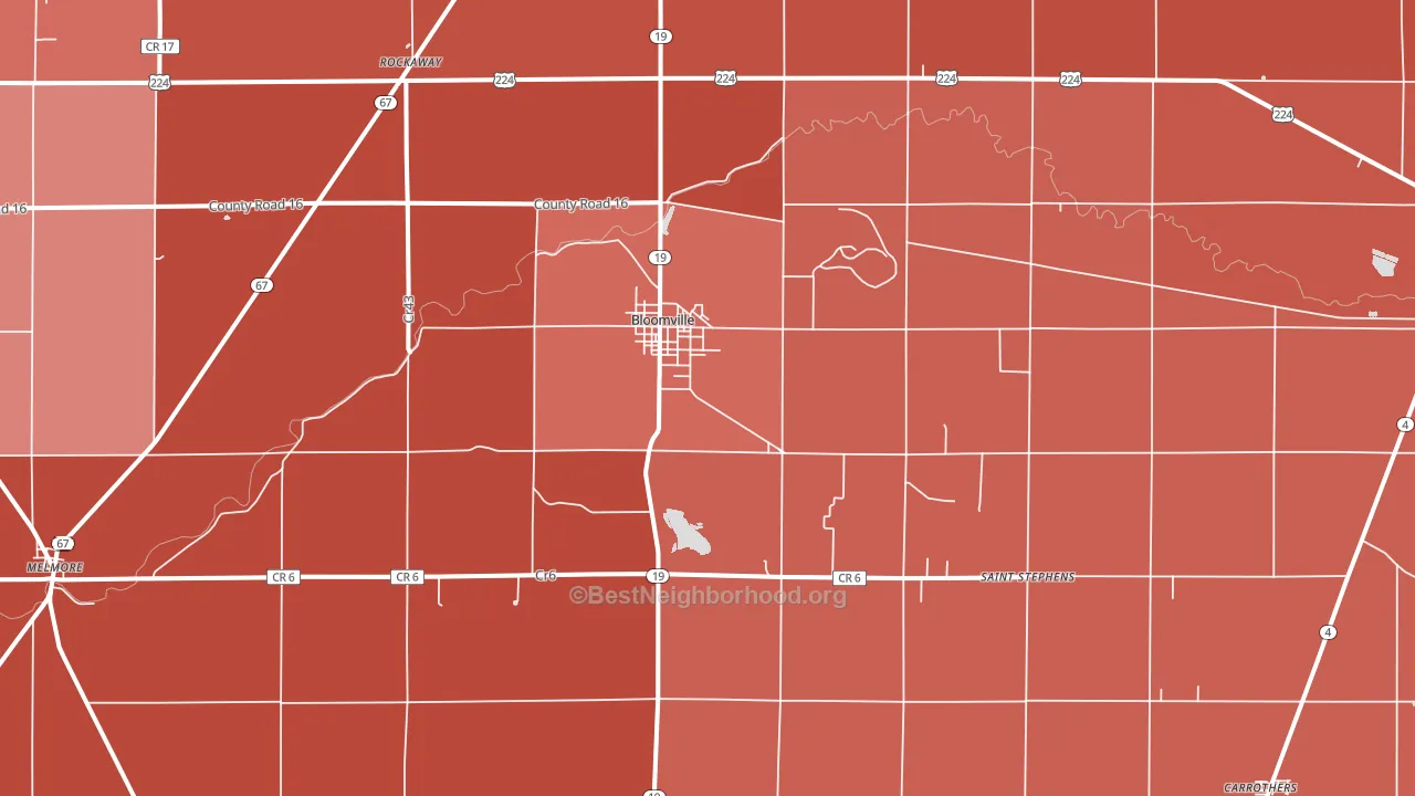 Bloomville, OH block-group political-lean map