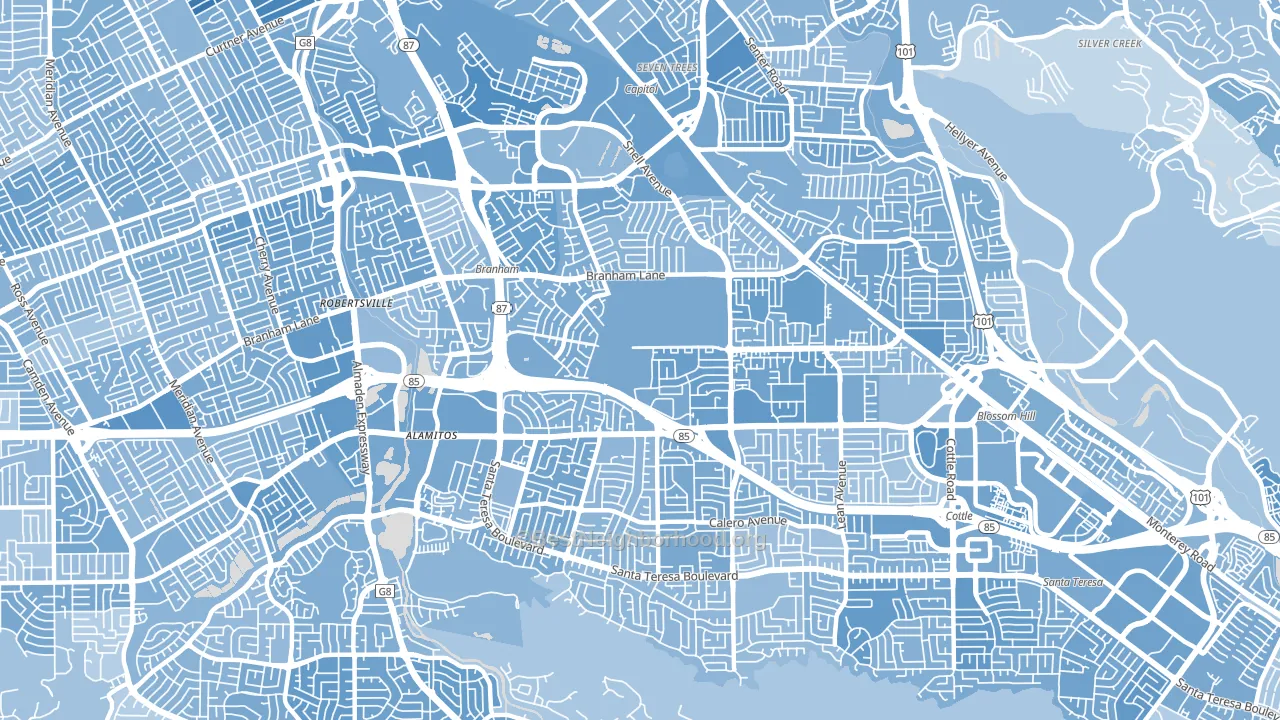 Blossom Valley, San Jose, CA block-group political-lean map