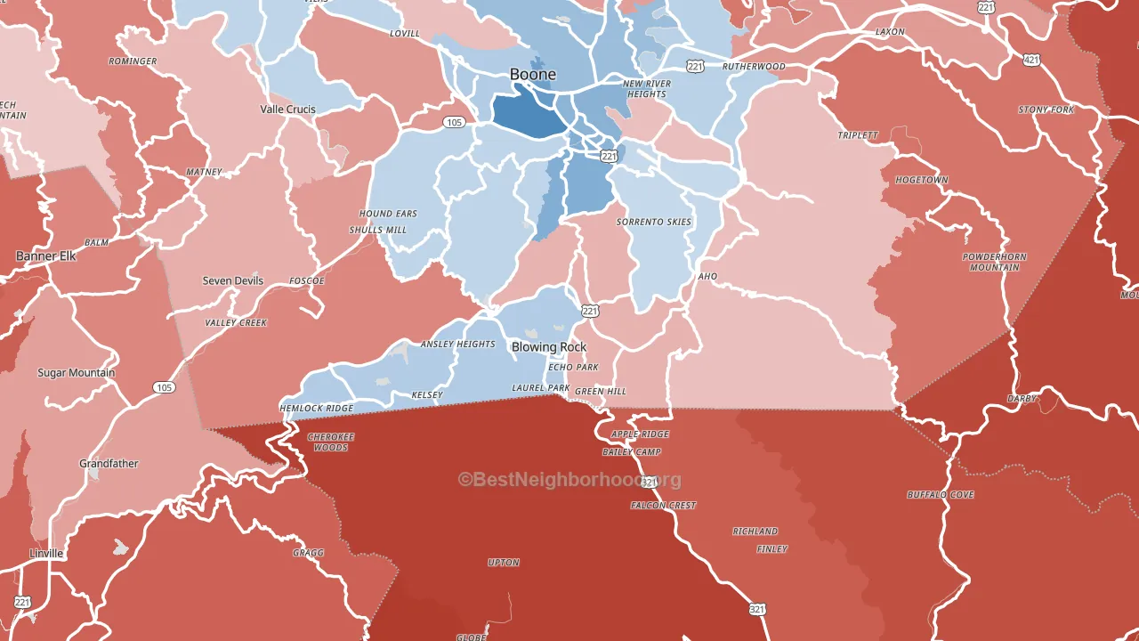Blowing Rock, NC block-group political-lean map