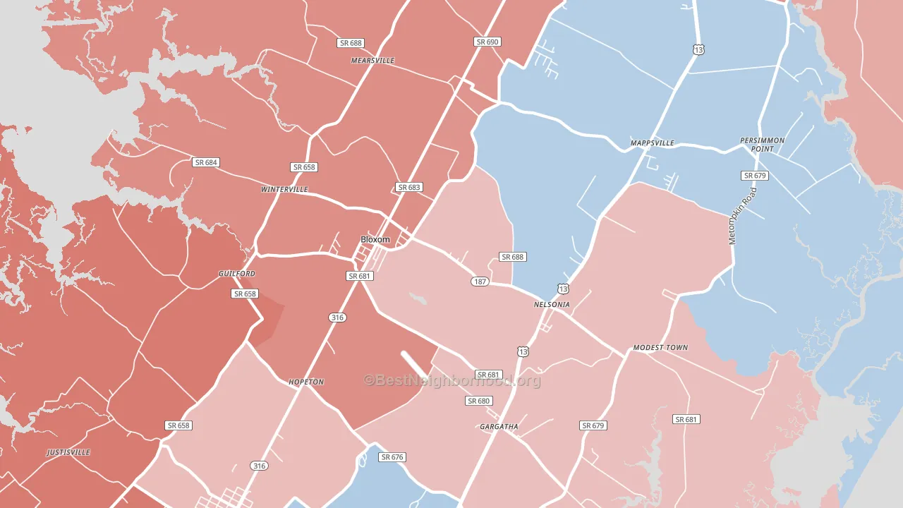 Bloxom, VA block-group political-lean map