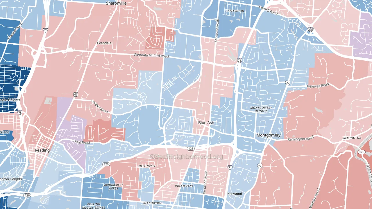 Blue Ash, OH block-group political-lean map
