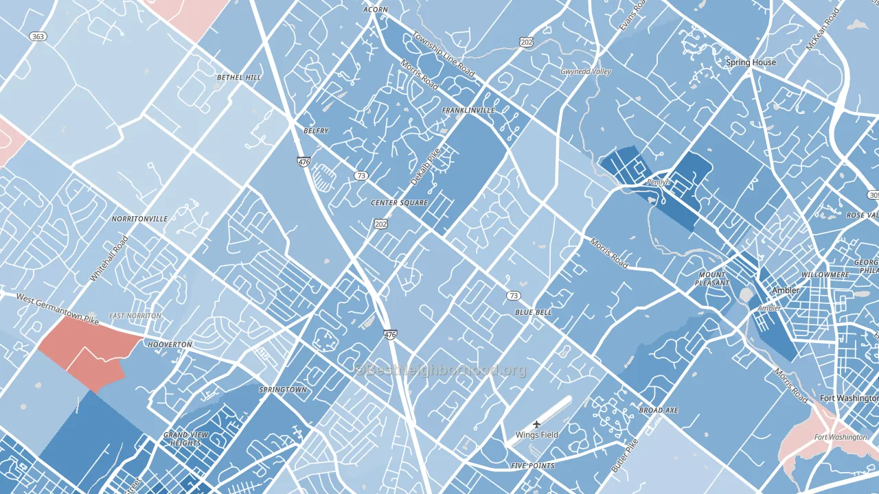 Blue Bell, PA block-group political-lean map