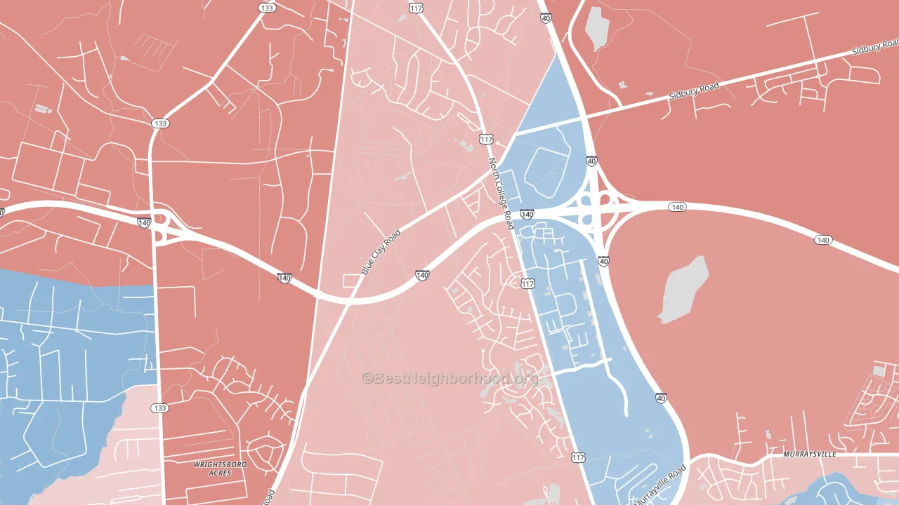 Blue Clay Farms, NC block-group political-lean map