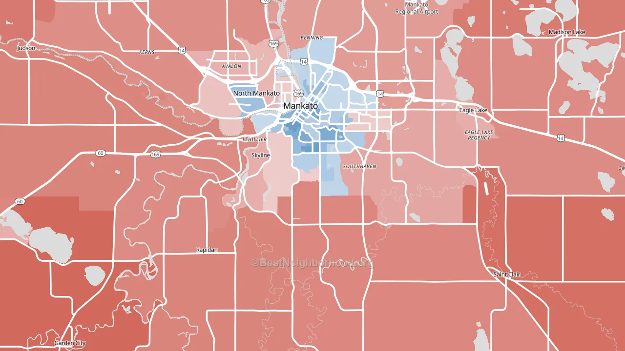 Blue Earth County, MN block-group political-lean map