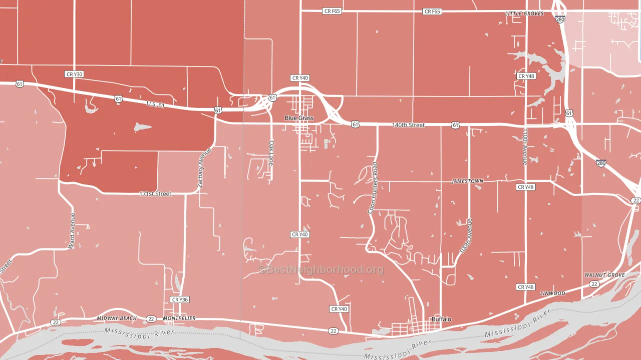 Blue Grass, IA block-group political-lean map
