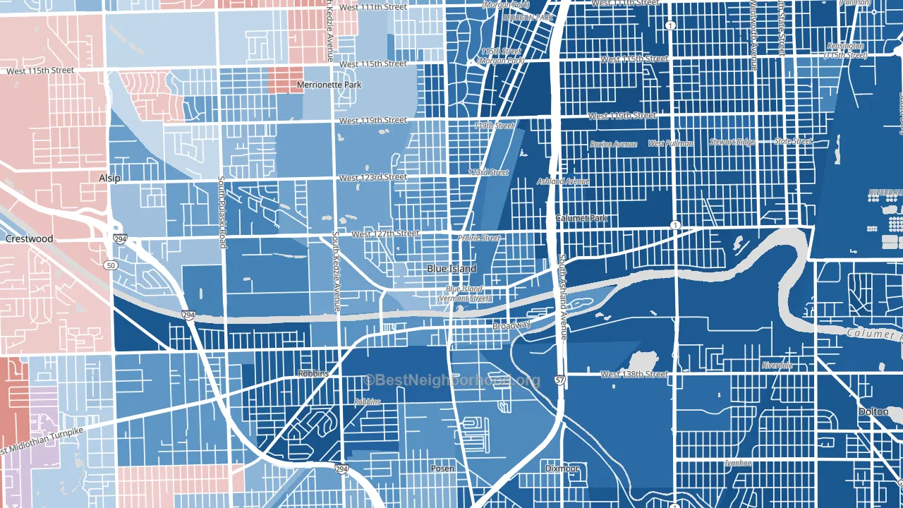 Blue Island, IL block-group political-lean map